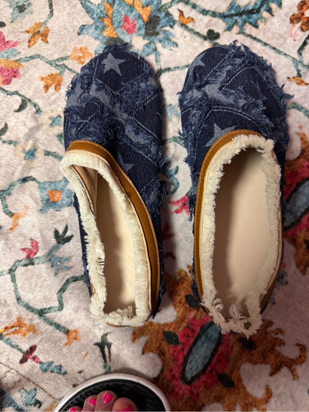 Denim Star Slip-On Flats with Sherpa Trim - Blue